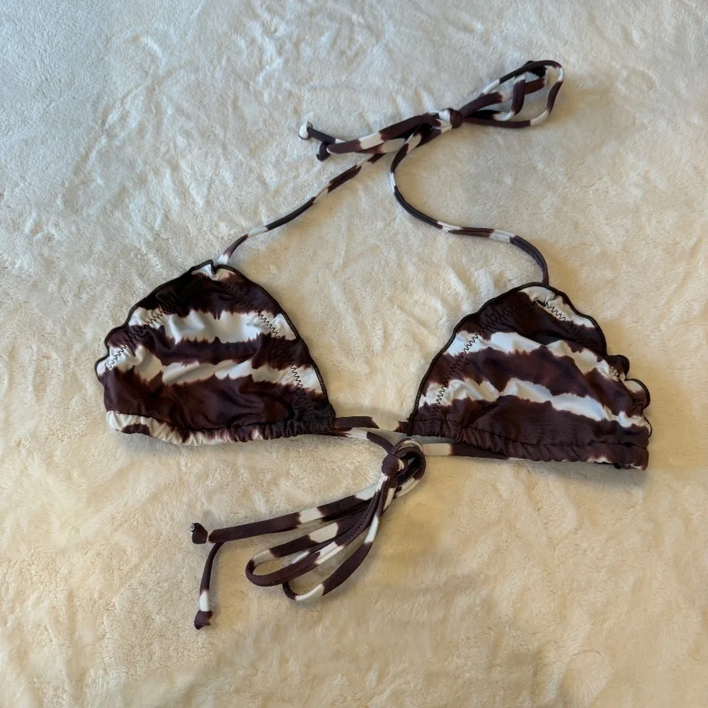 New! Frankies Bikinis Tidal Triangle Tie Dye Bikini Top brown 31062